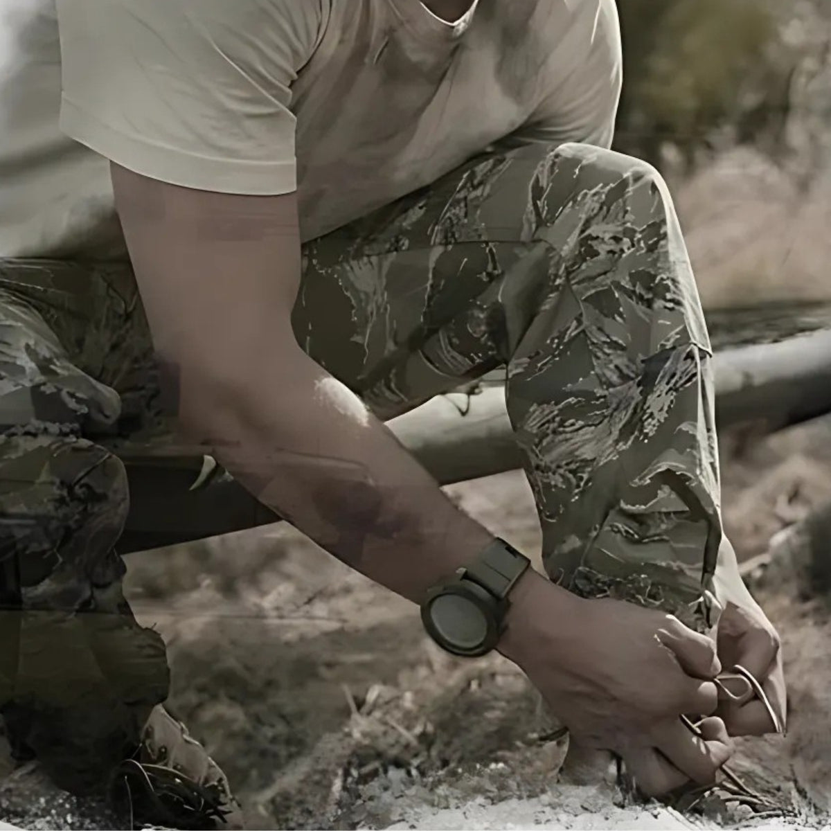 Men's Hiking Watch worn on the wrist - Matte Black - Black and Olive Green