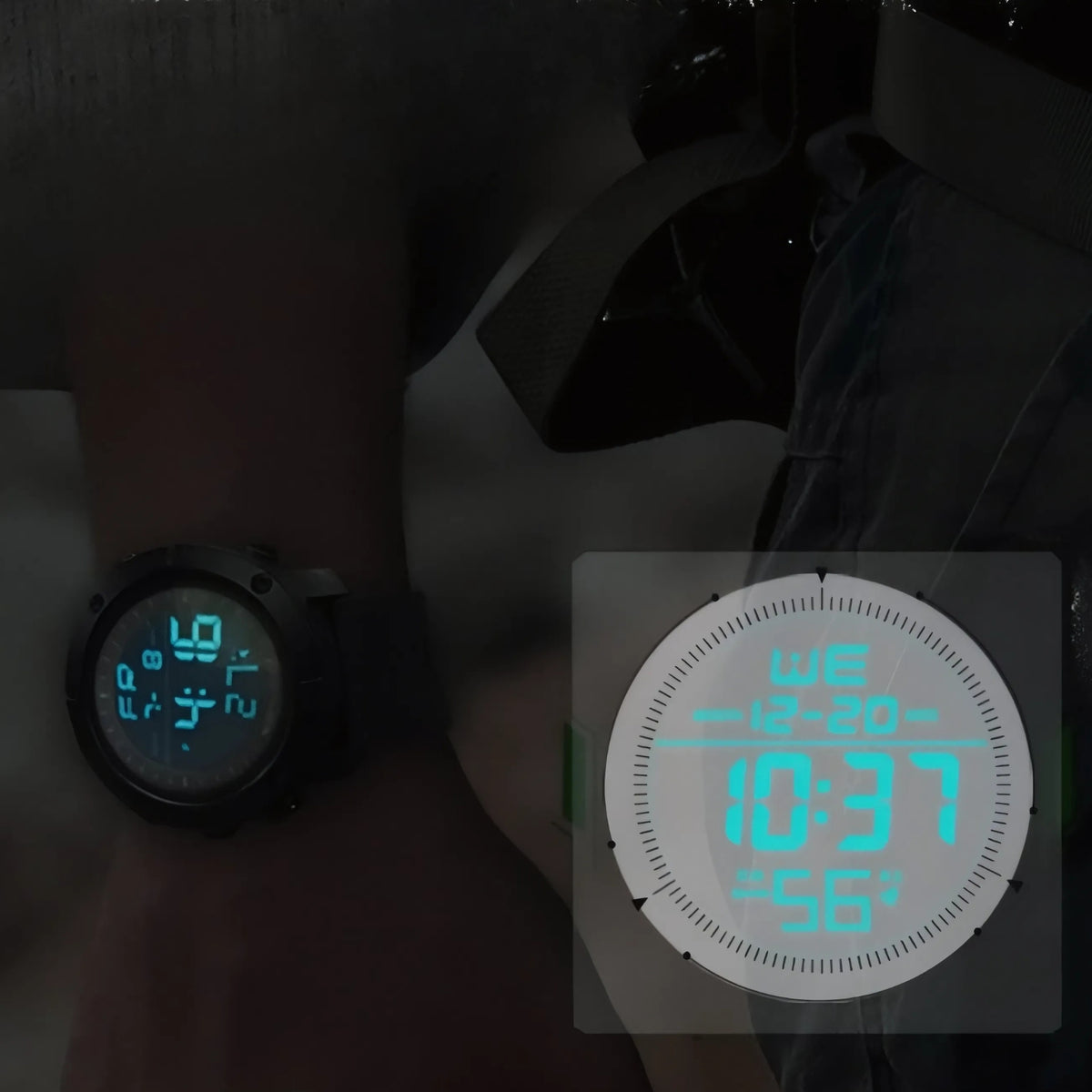 Men's Hiking Watch worn on the wrist - Matte Black - Black and Olive Green