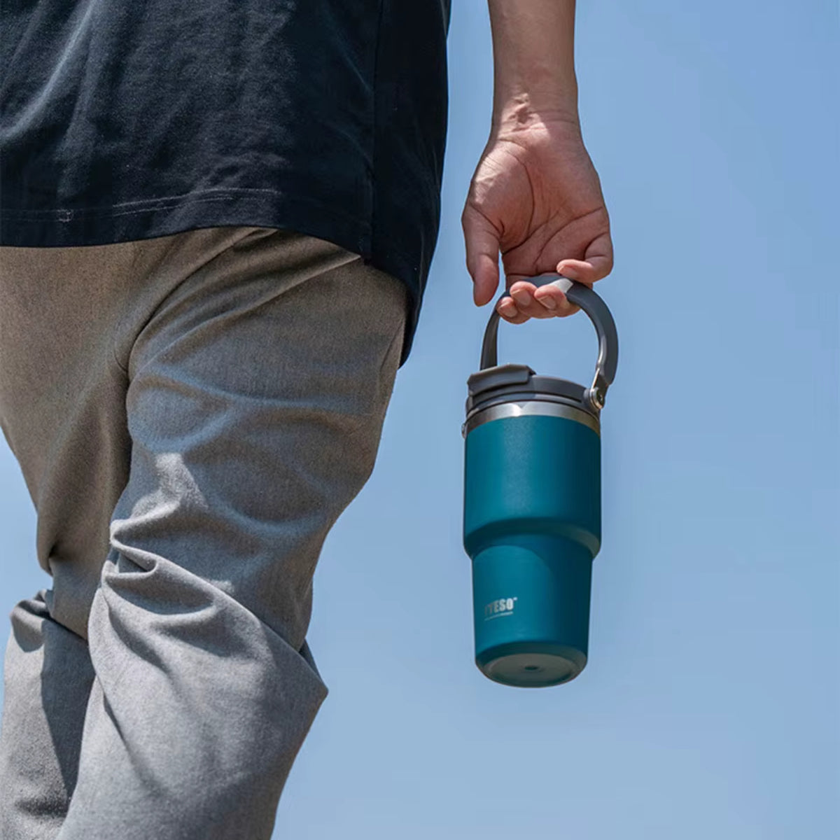 Insulated Mug With Spout carried by hand - Sage Green - Burnt Orange - Matte Black - Dark Turquoise - Black and White - Light Purple