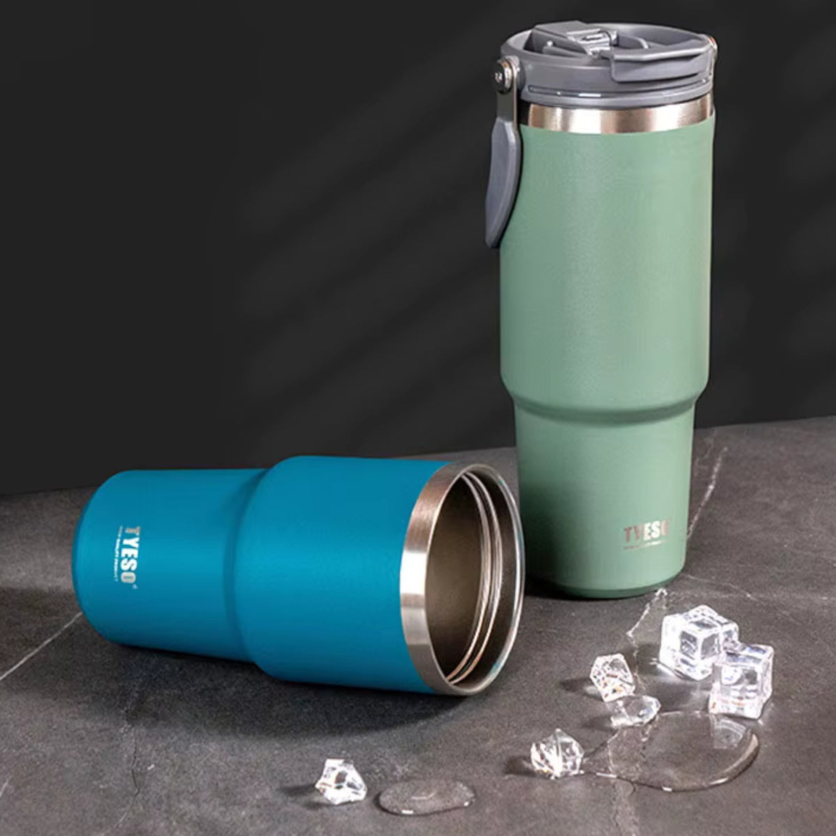 Insulated Mug With Spout two mugs aligned - Sage Green - Burnt Orange - Matte Black - Dark Turquoise - Black and White - Light Purple