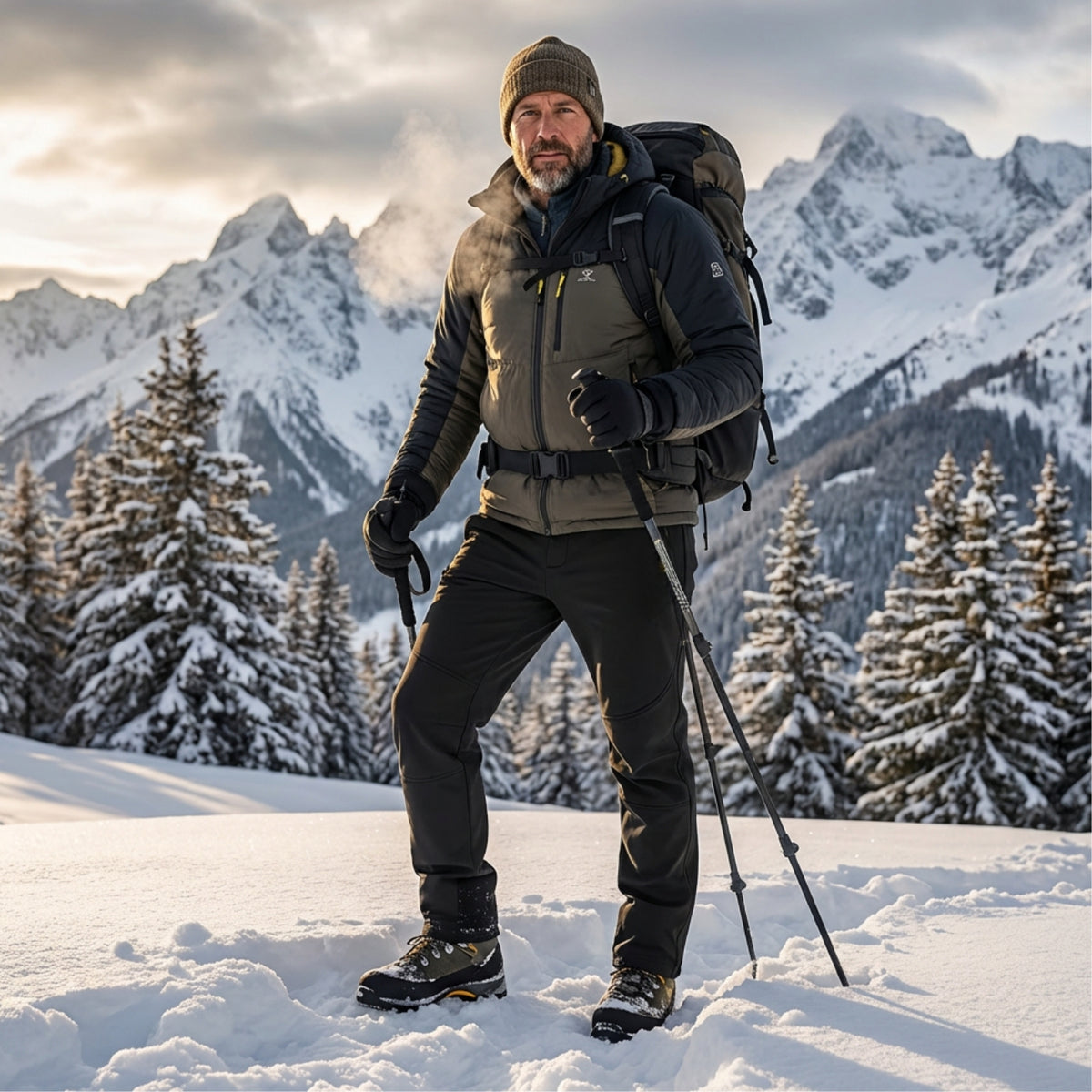 Men's Fleece Hiking Pants worn in the mountains - Black - Gray - Navy Blue