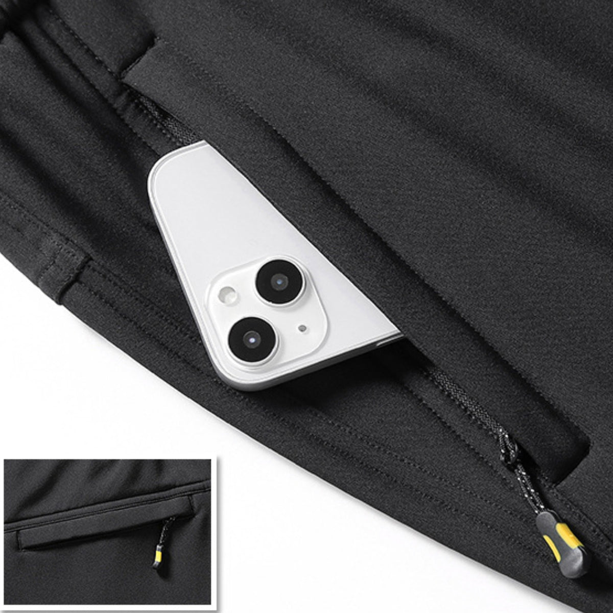 Men's Fleece Hiking Pants close-up zippered pocket - Black - Gray - Navy Blue
