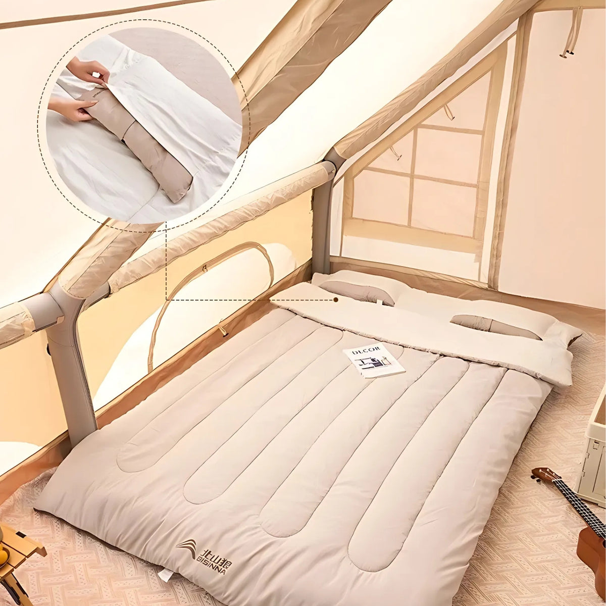 2-Person Detachable Sleeping Bag in tent setting - 12°C to 20°C / 2.6Kg - 5°C to 10°C / 3.2Kg