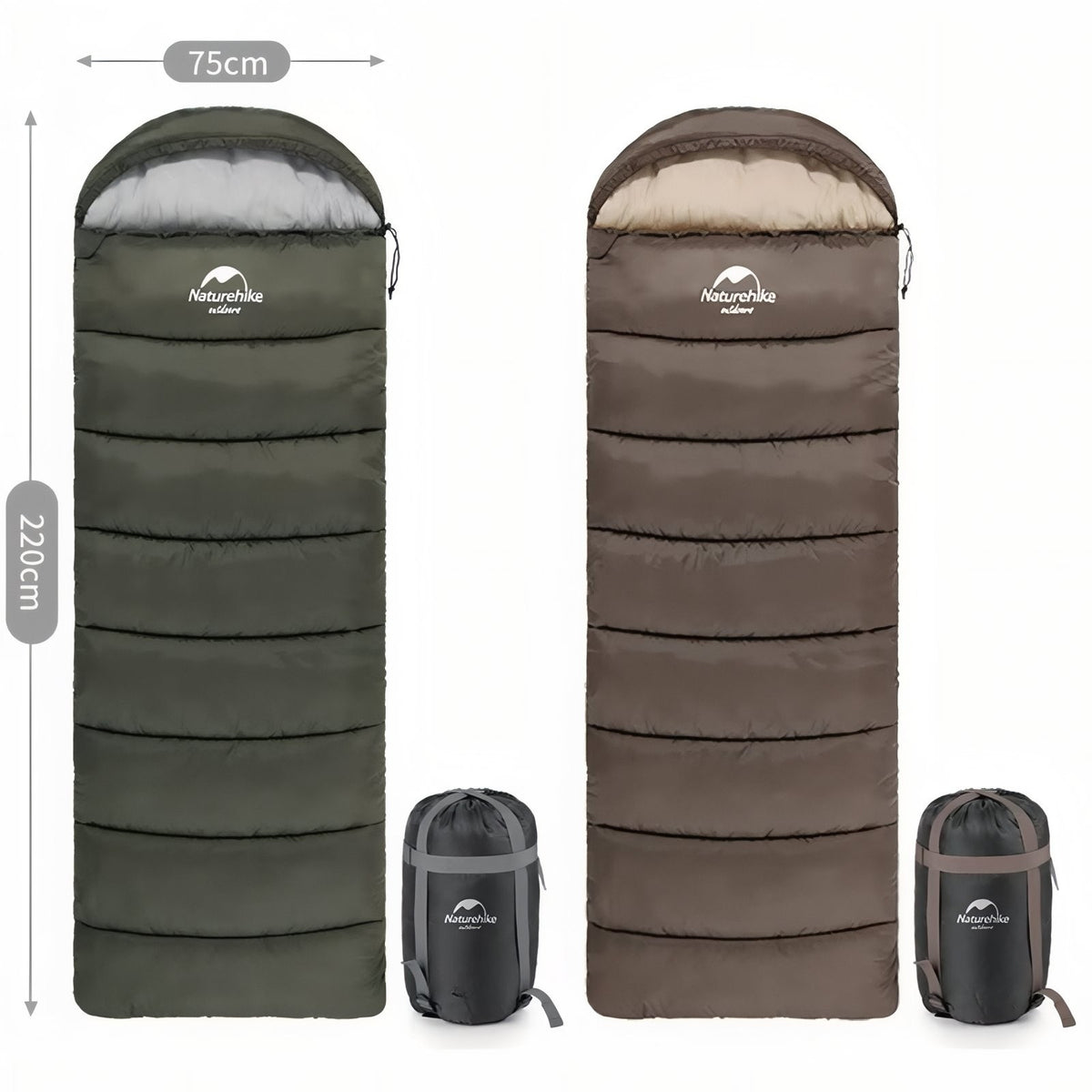Lightweight 3-Season Sleeping Bag two sleeping bags - Brown and Beige - Olive Green