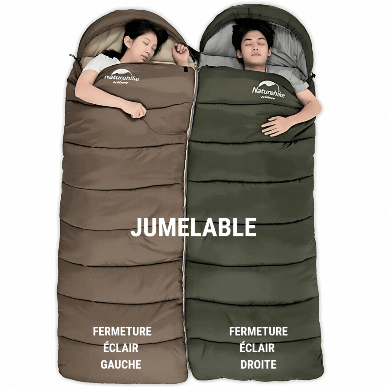 Lightweight 3-Season Sleeping Bag two sleeping bags - Brown and Beige - Olive Green