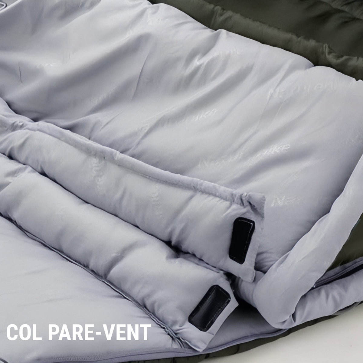 3-Season Lightweight Sleeping Bag close-up wind collar - Brown and Beige - Olive Green