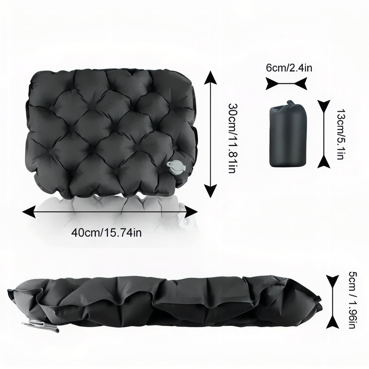 Ultra-Light Inflatable Seat Cushion size guide - Anthracite Grey