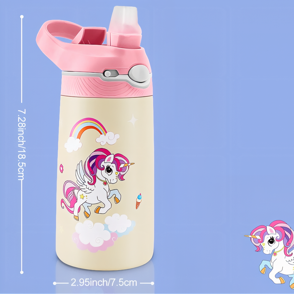 Gourde Enfant Licorne 400ML guide des dimensions - Licorne 1 - Licorne 2