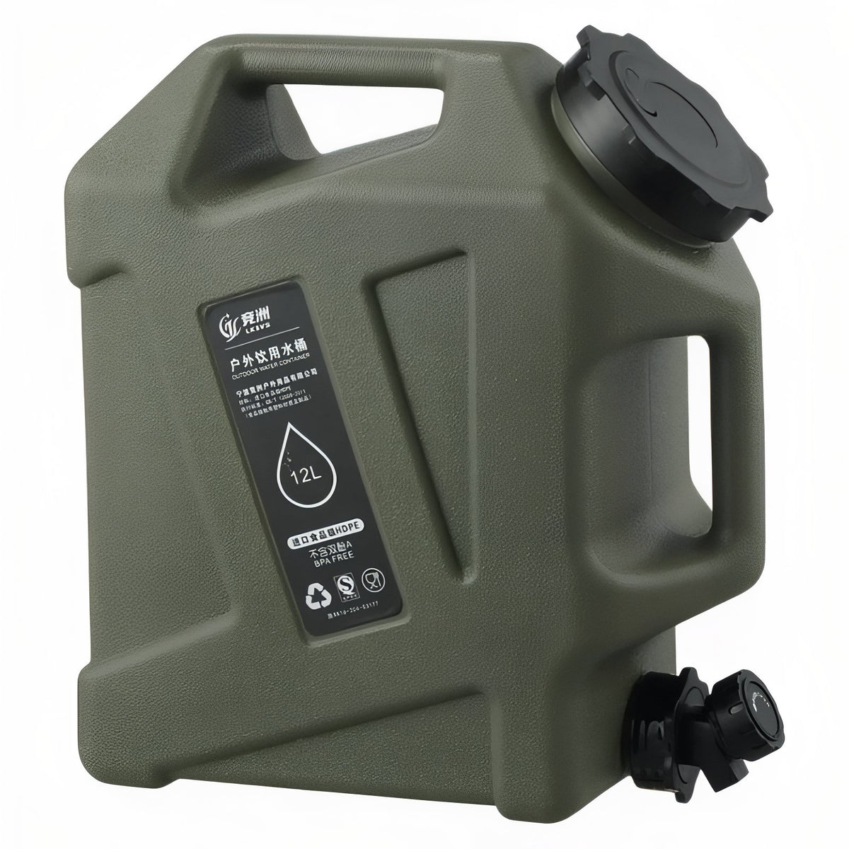 12L Camping Water Jerrycan - Olive Green