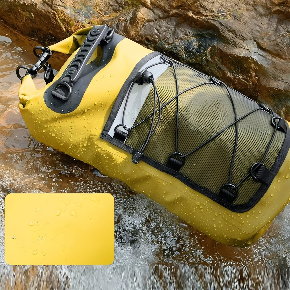 Close-up of the Waterproof Hiking Bag product - Yellow - Green - Black