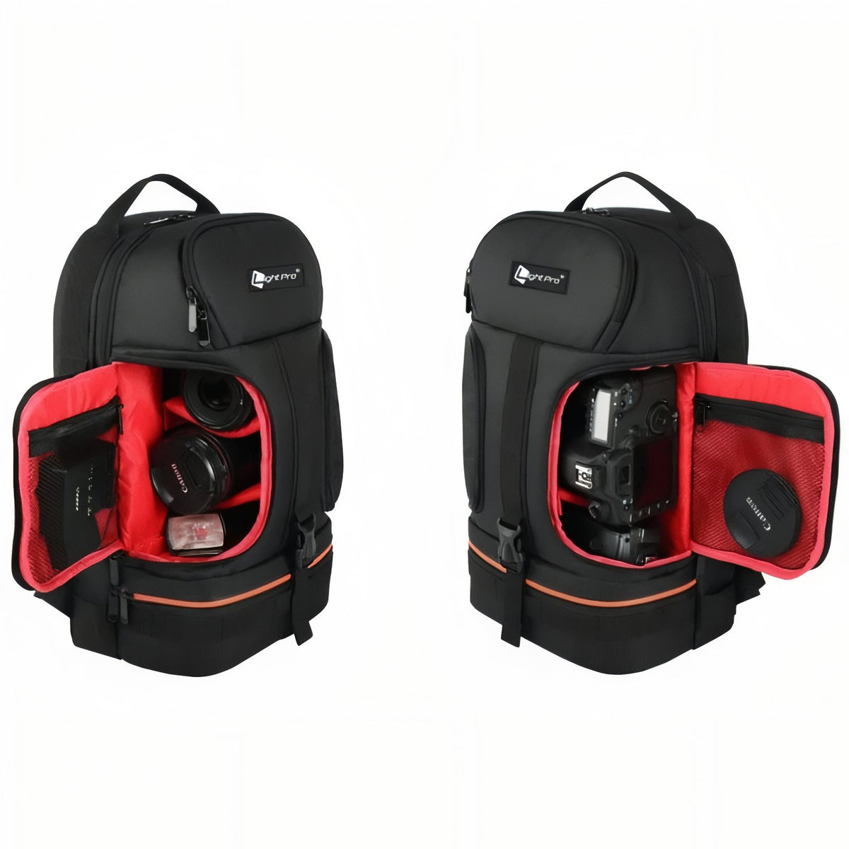 Special Hiking Camera Bag open compartment - Orange - Grey - Red