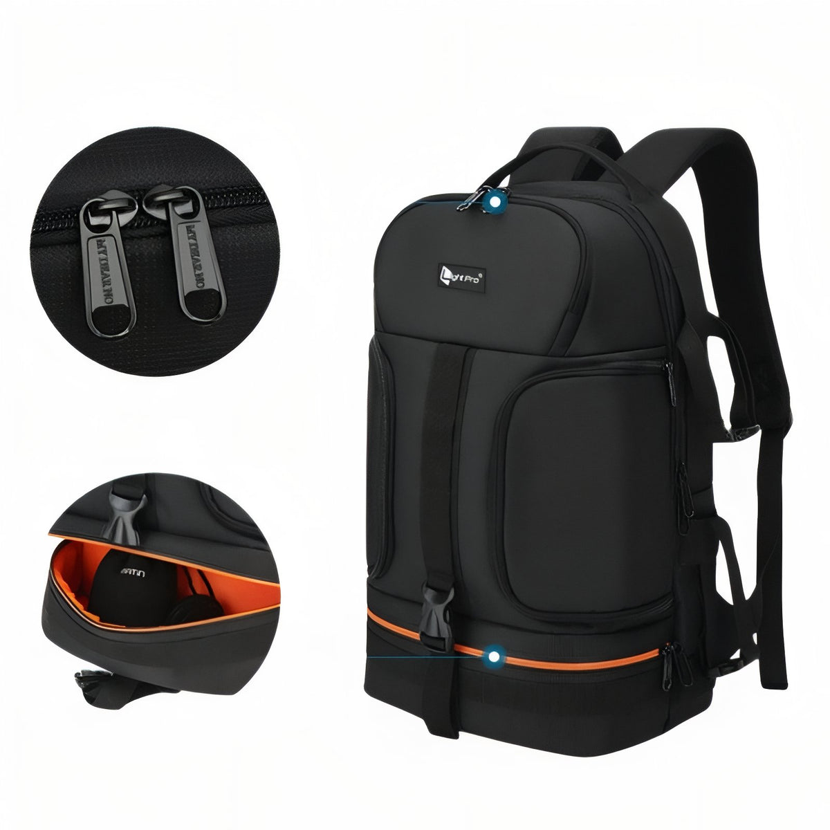 Hiking Special Camera Bag close-up zip closure - Orange - Grey - Red
