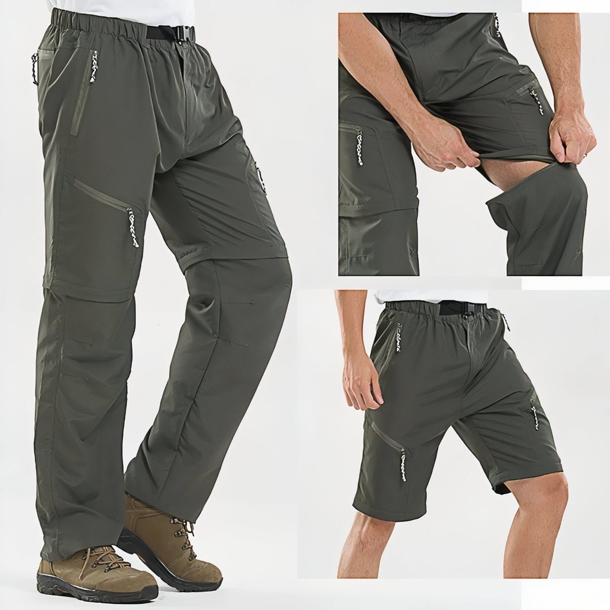 Convertible Hiking Pants transformation detail - Black - Olive Green - Dark Grey