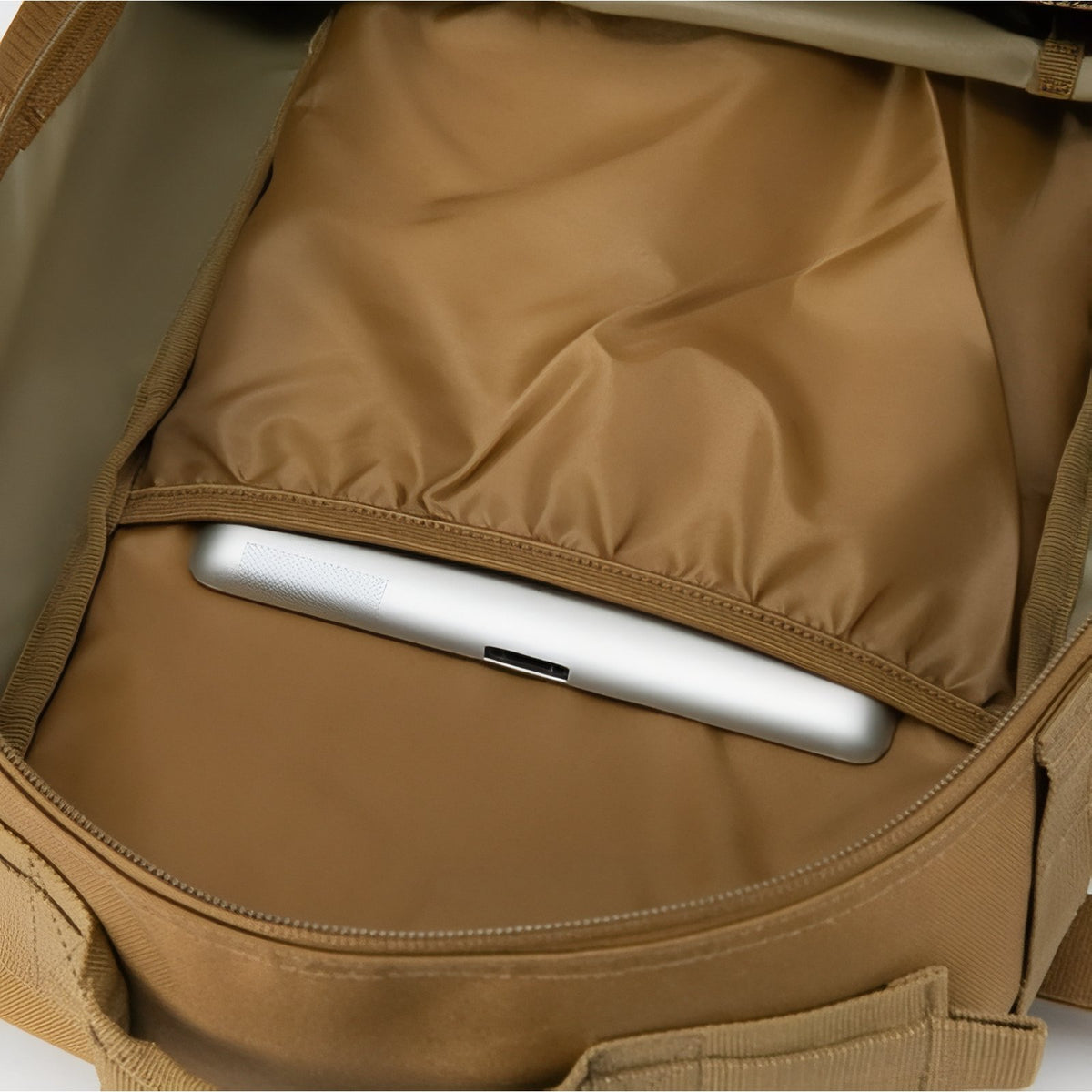 Military Backpack Sand 25L open compartment - Dark Brown