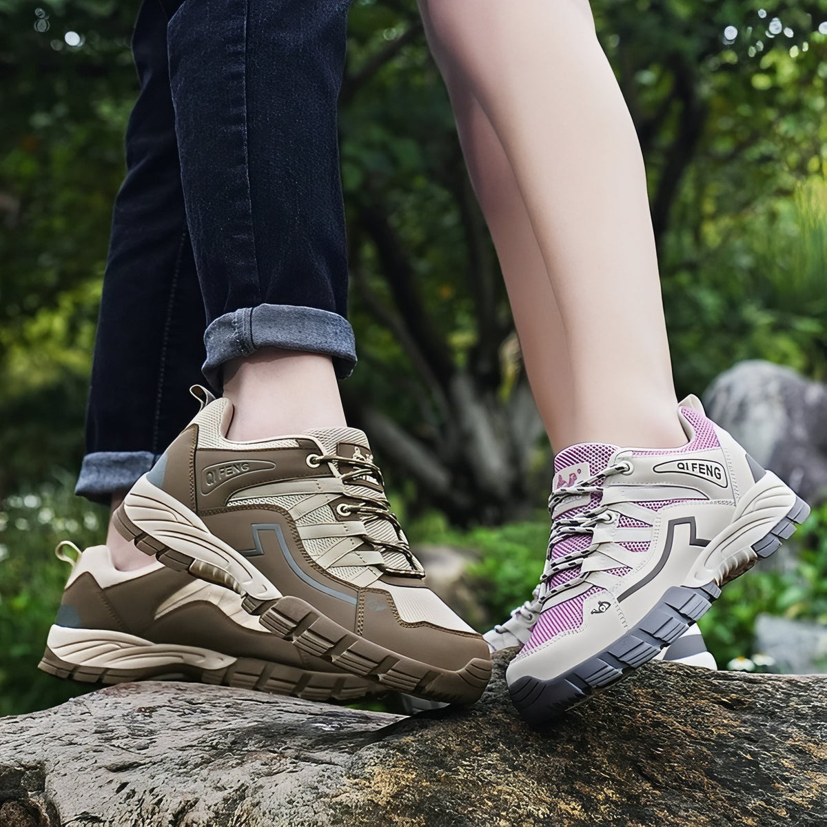 Men's Low Hiking Shoe two pairs worn - Beige and Brown - Black and Gray