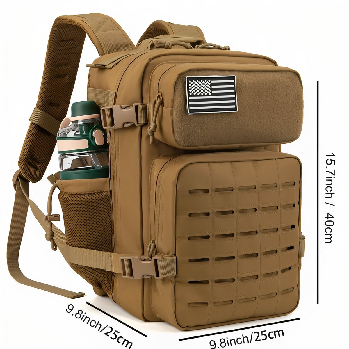 Close-up of the side of the Sand Military Backpack 25L - Dark Brown