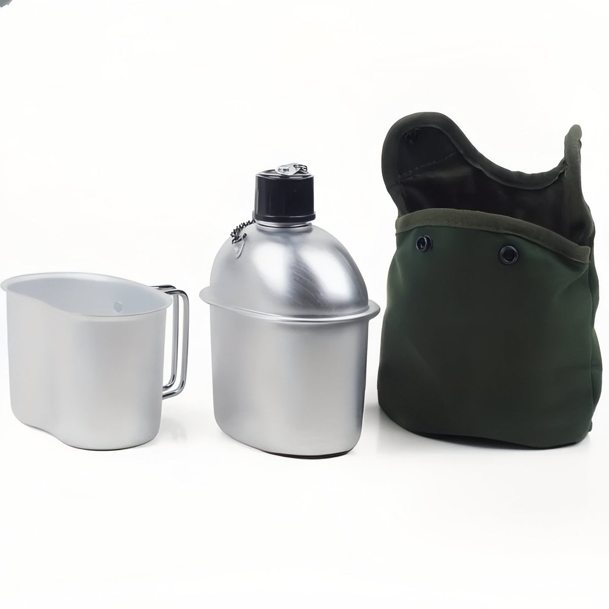 Kit Gourde Randonnée Aluminium trois articles alignés - Gourde + Tasse + Housse