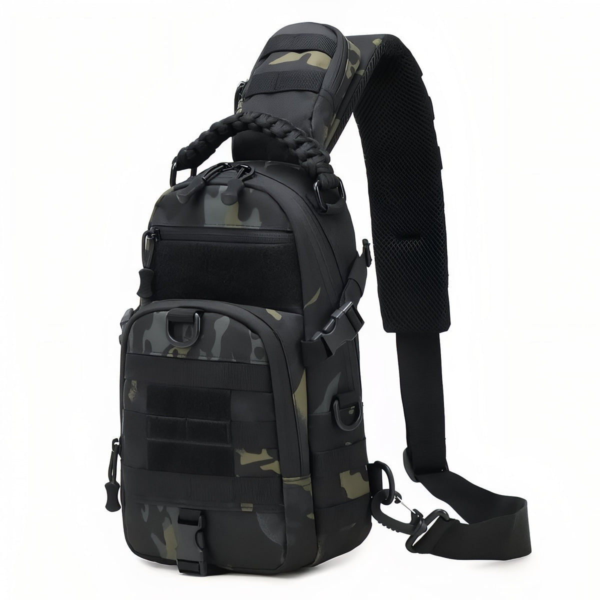 Sac Bandoulière Homme Pour Randonnée - Noir Camouflage