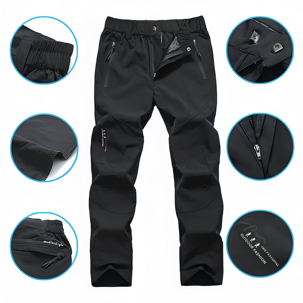 Women's Summer Hiking Pants close-up zip closure - Purple - Black - Dark Gray