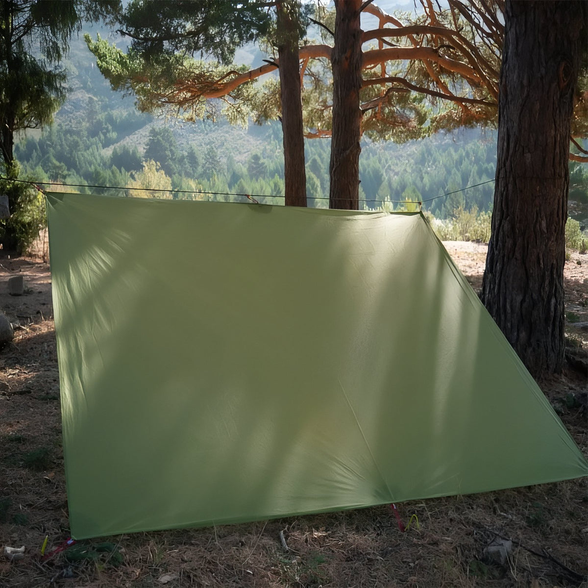 Ultra Light Hiking Tarp in use - Light Grey - Olive Green - Olive Brown