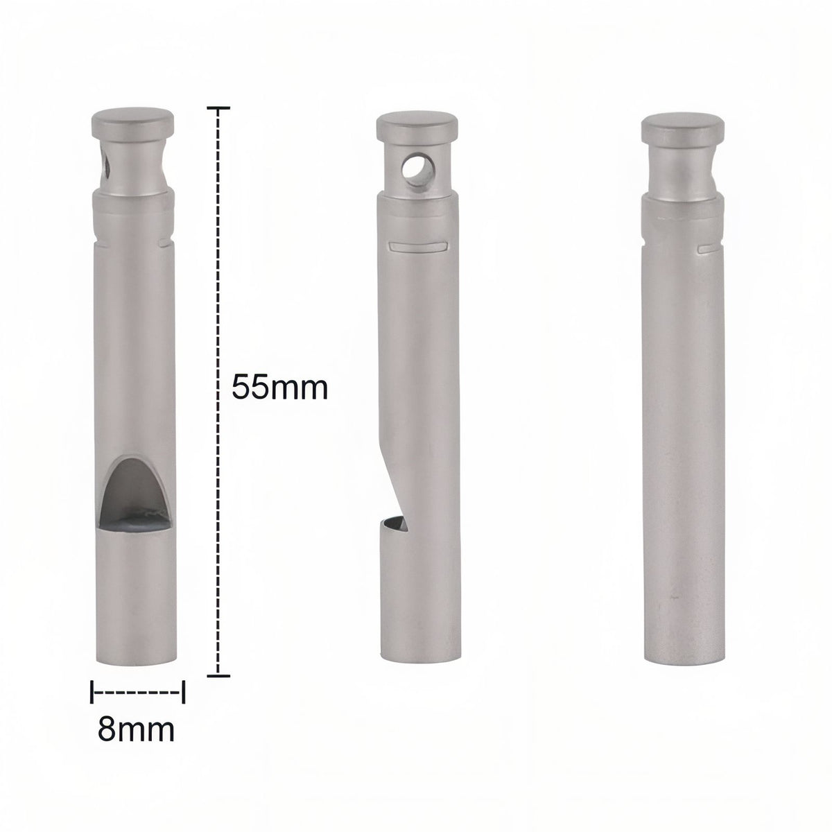 Titanium Hiking Whistle dimensions shown - Grey