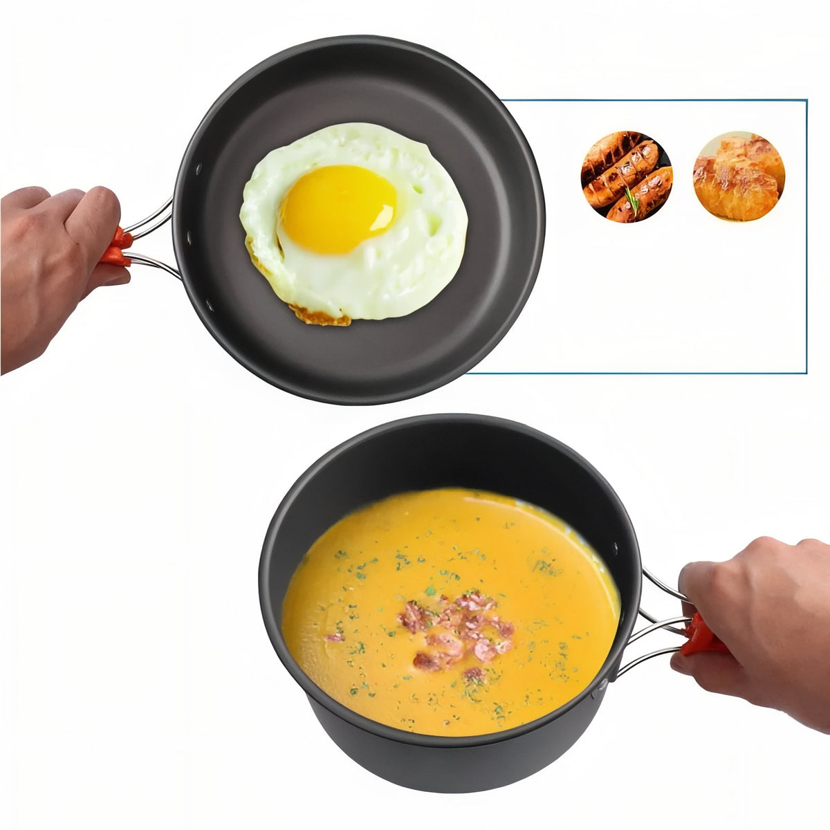 3-Person Cookset Kit two utensils in hand - Kit A - Kit B - Kit C - Kit D