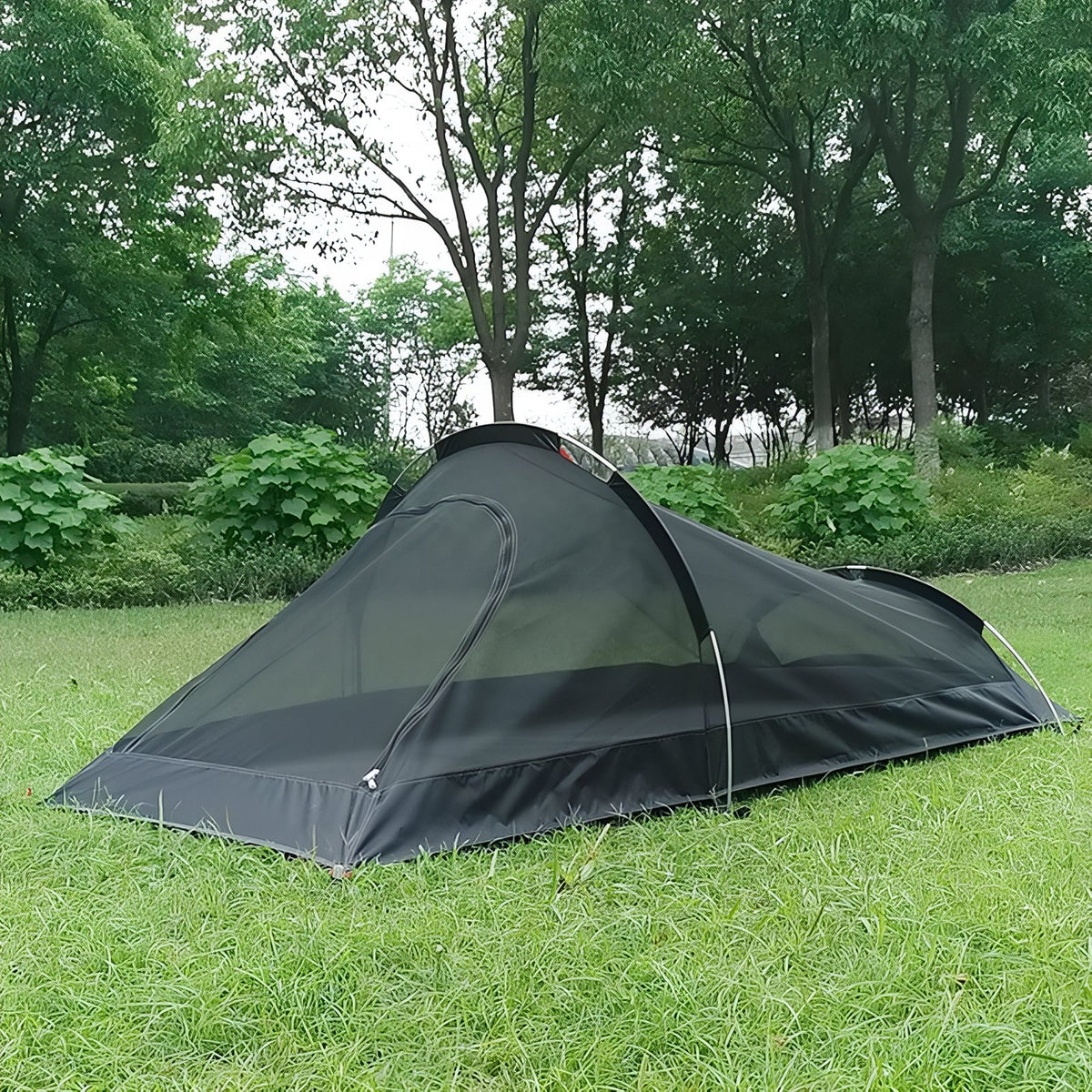 Lightweight 1-Person Bivouac Tent in outdoor setting - Olive Green - Sand Beige - Groundsheet