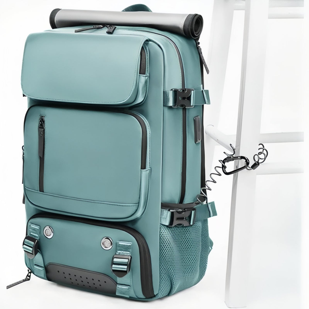 Practical Multi-Compartment Travel Bag backpack with roll - Teal Blue