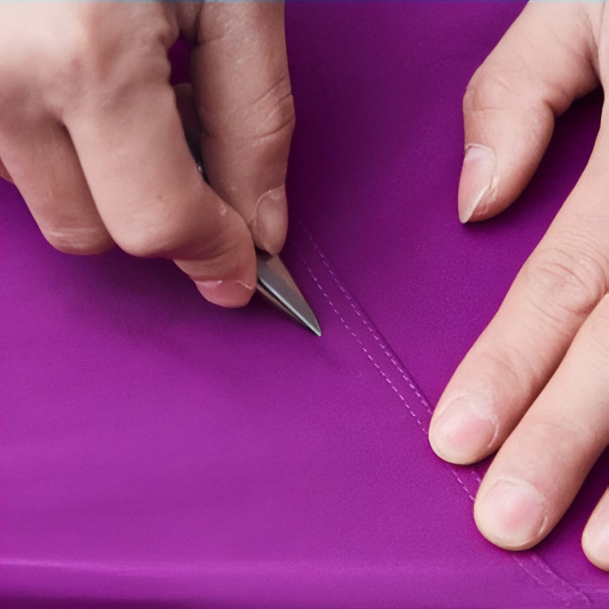 Women's Summer Hiking Pants close-up stitching - Purple - Black - Dark Gray