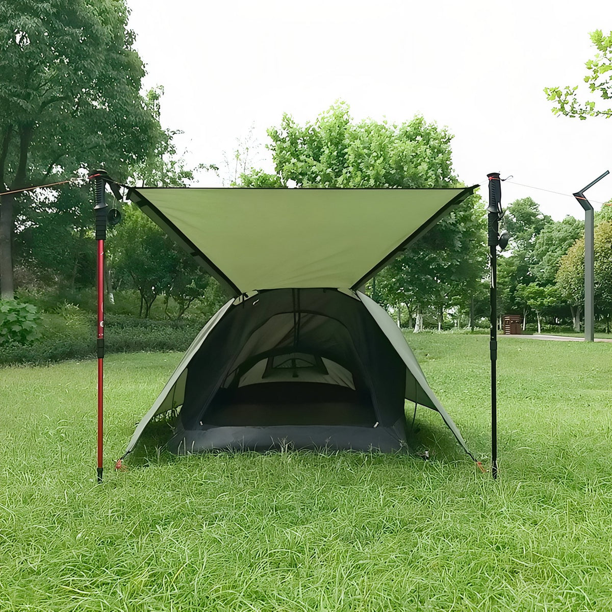 Lightweight 1-Person Bivouac Tent in outdoor setting - Olive Green - Sand Beige - Groundsheet