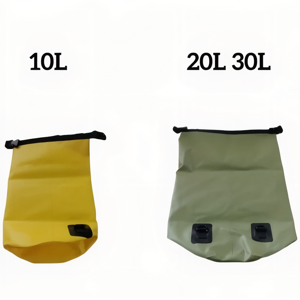 Waterproof Hiking Bag two sizes aligned - Yellow - Green - Black