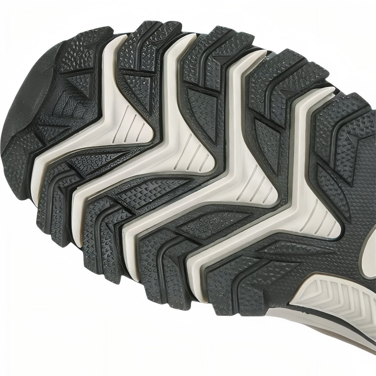 Close-up of Men's Low Hiking Shoe sole - Beige and Brown - Black and Gray