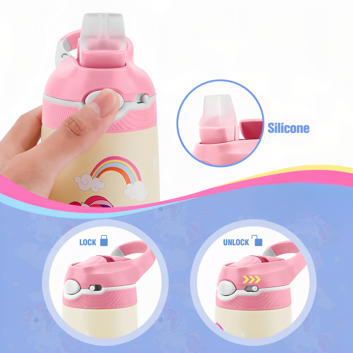 Gourde Enfant Dinosaure 400ML gros plan mécanisme ouverture - Dinosaure