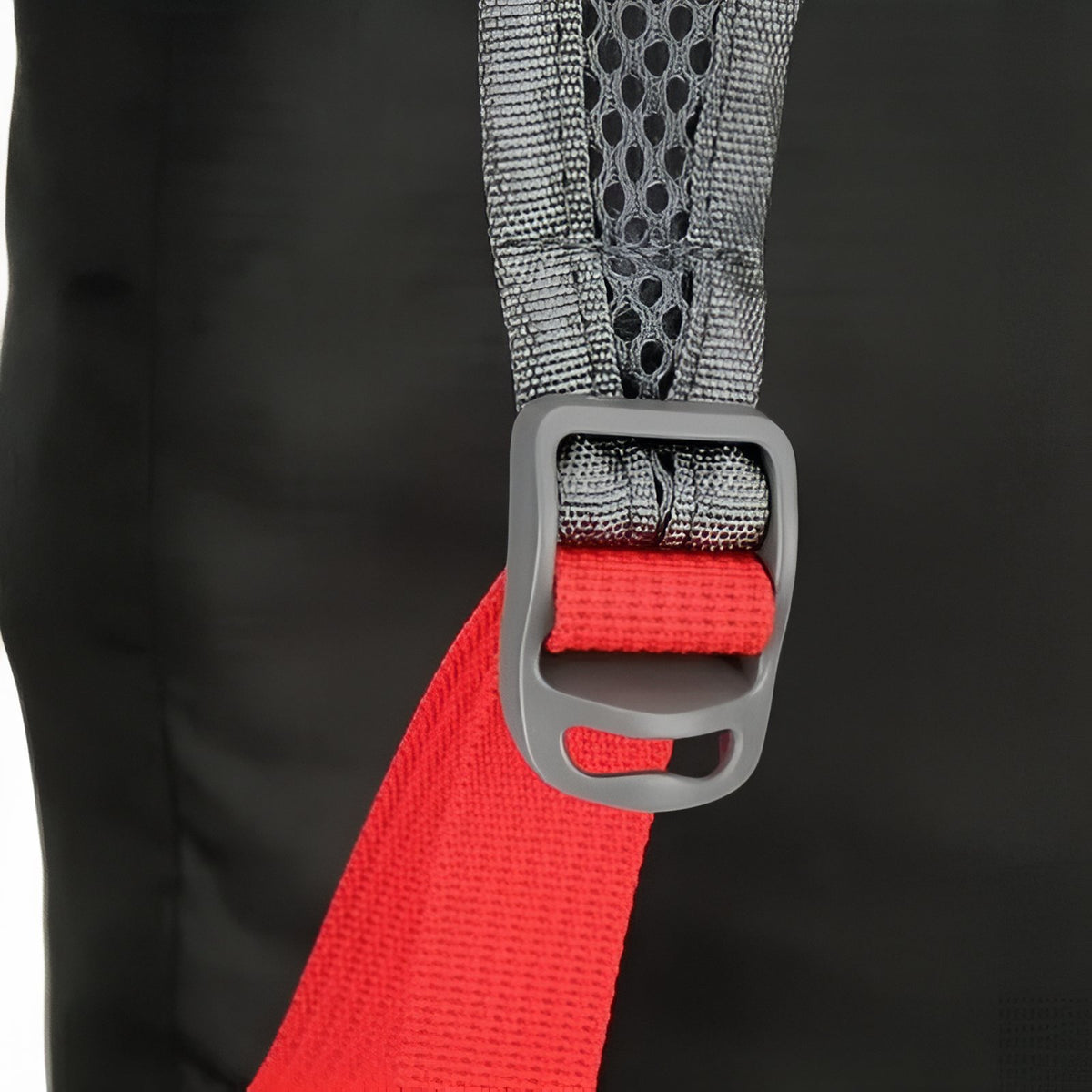 Close-up of the red strap on the Foldable Hiking Backpack 20L - Black and Red - Navy Blue and Orange - Gray and Blue