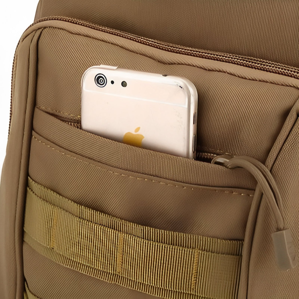 Hiking Shoulder Bag close-up open pocket - Dark Brown - Olive Green - Matte Black
