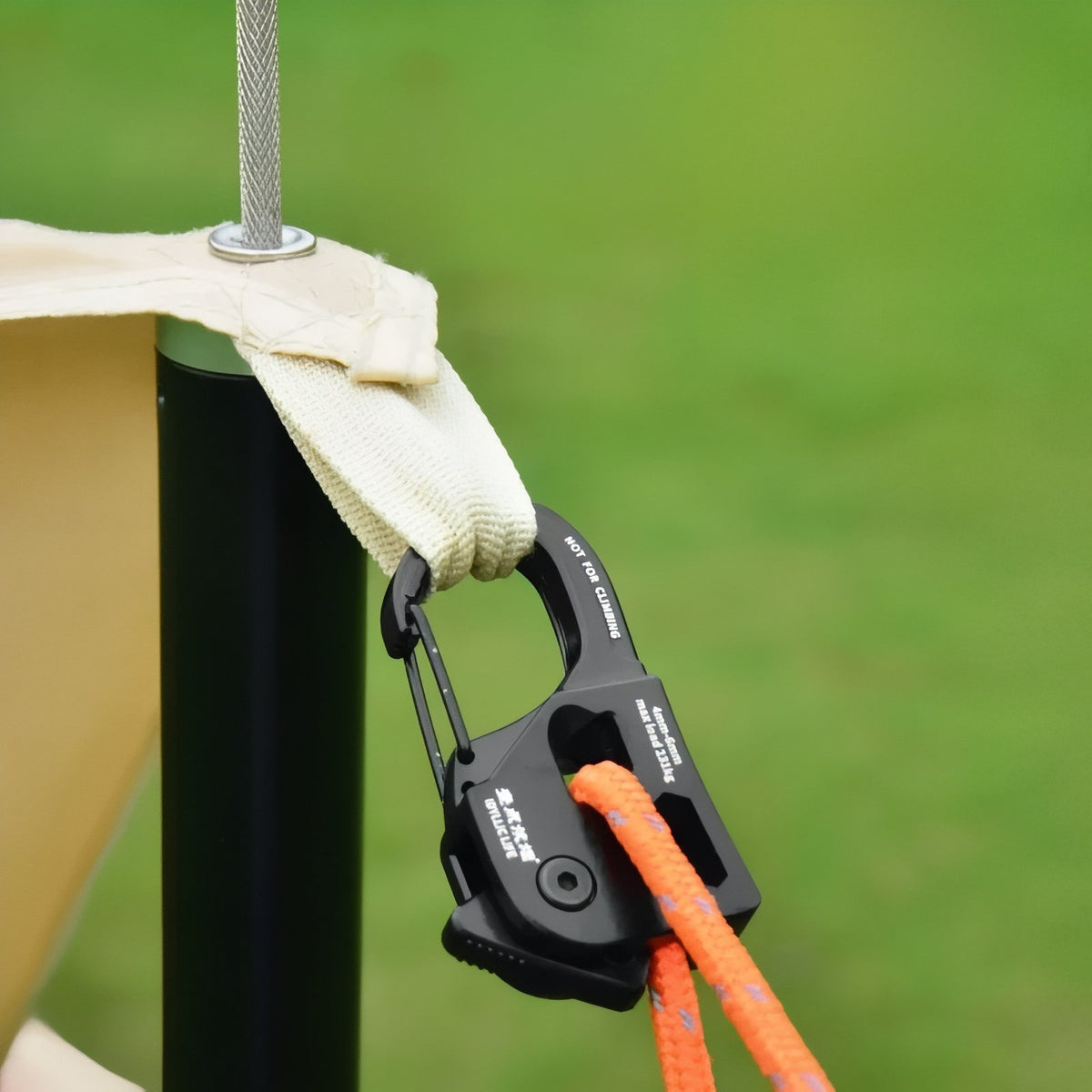 Close-up of Tent Rope Tensioner Clip - Ebony Black