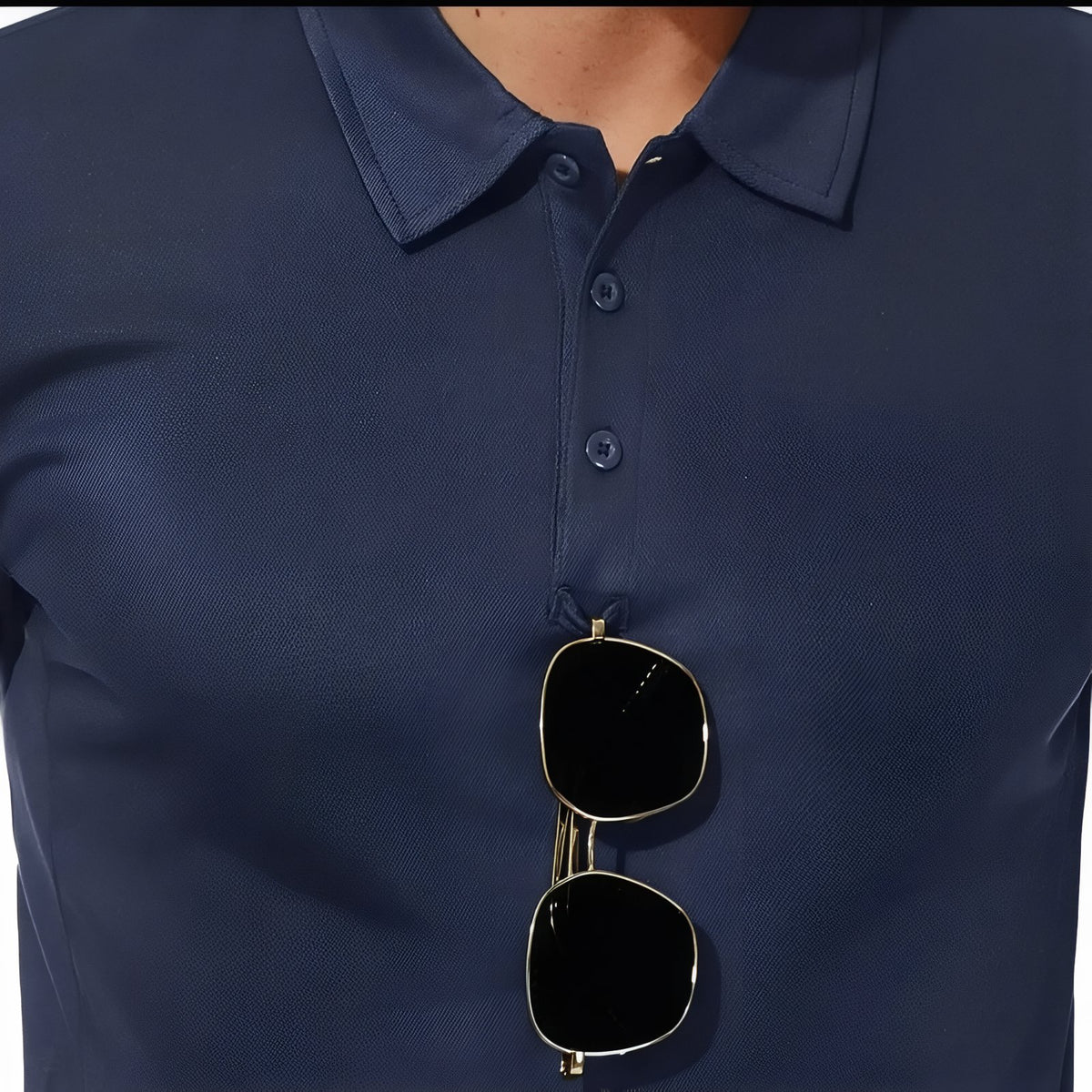 Men's Sweat-Wicking Hiking T-Shirt close-up on the collar - Green - Powder Pink - Cobalt Blue - White - Deep Black - Turquoise - Sky Blue - Light Blue - Charcoal Gray - Navy Blue