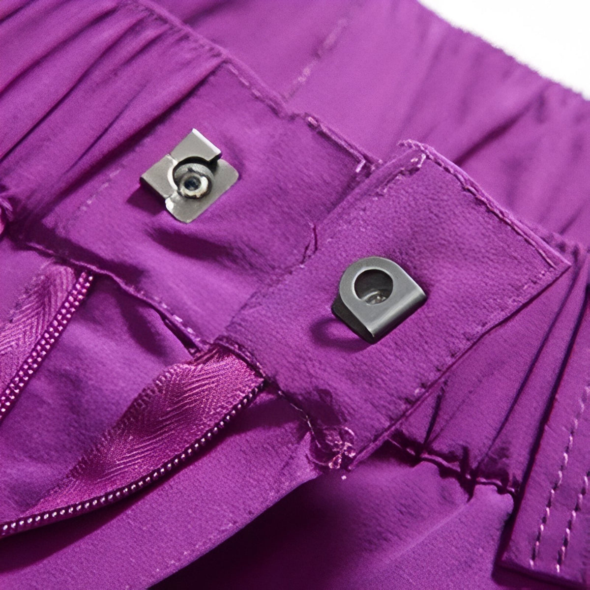 Women's Summer Hiking Pants close-up zip closure - Purple - Black - Dark Gray