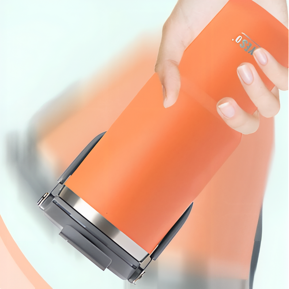 Insulated Mug With Spout carried by hand - Sage Green - Burnt Orange - Matte Black - Dark Turquoise - Black and White - Light Purple