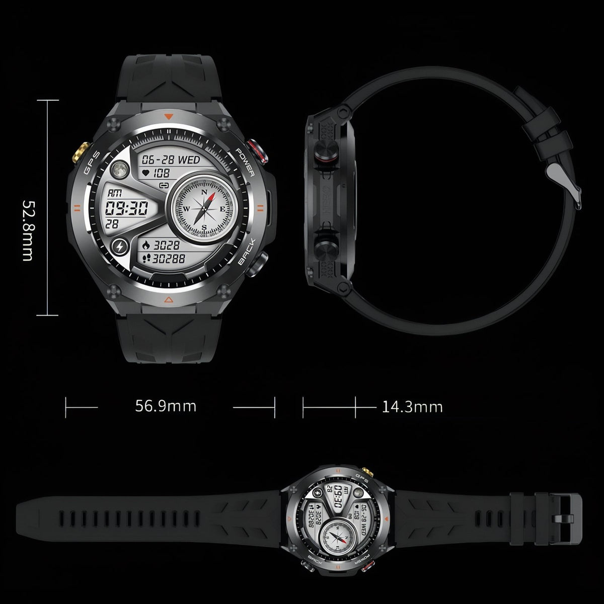 Montre GPS Pour Randonnée Pédestre guide des dimensions - Noir - Camouflage